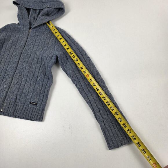 VTG Y2K Abercrombie & Fitch Sweater Womens M babydoll Hooded Cable Knit Wool - Picture 7 of 10